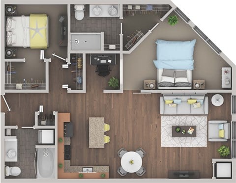 Floor plan for 2 beds, 2 baths, 1140 sqft